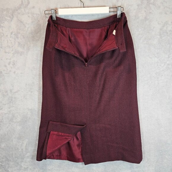 Vintage Saville Womens 8 Burgundy Wool Blazer Skirt Suit Set Career Professional - Picture 12 of 15